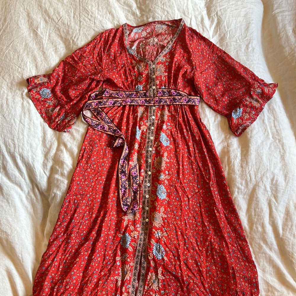 Red Floral Maxi Dress with Beautiful Details